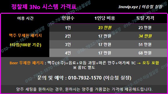 쓰리 노 룸싸롱 가격표